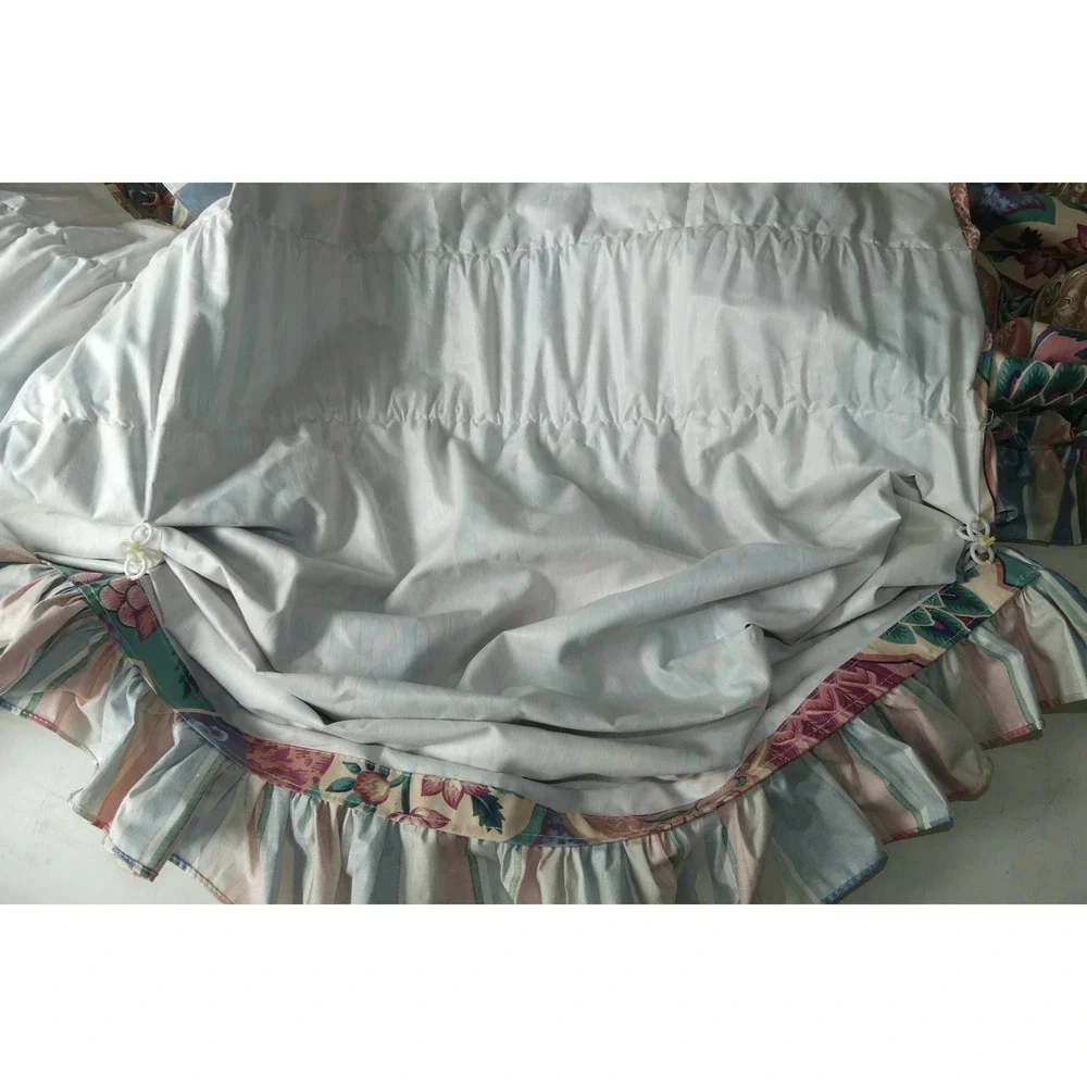 Vtg 80's Gathered Floral Balloon Valance Ruffled Stripe Scalloped 146